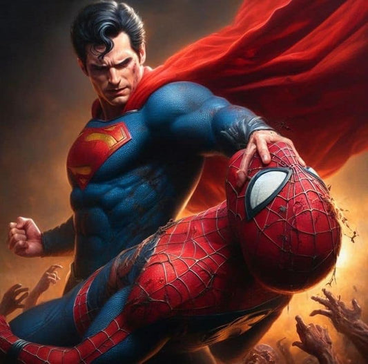 Superhero Duel Superman Vs Spider Man Print Poster