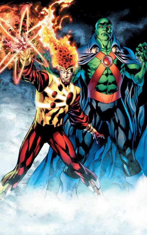 Superhero Duo Fighting Fire And Ice Print Poster