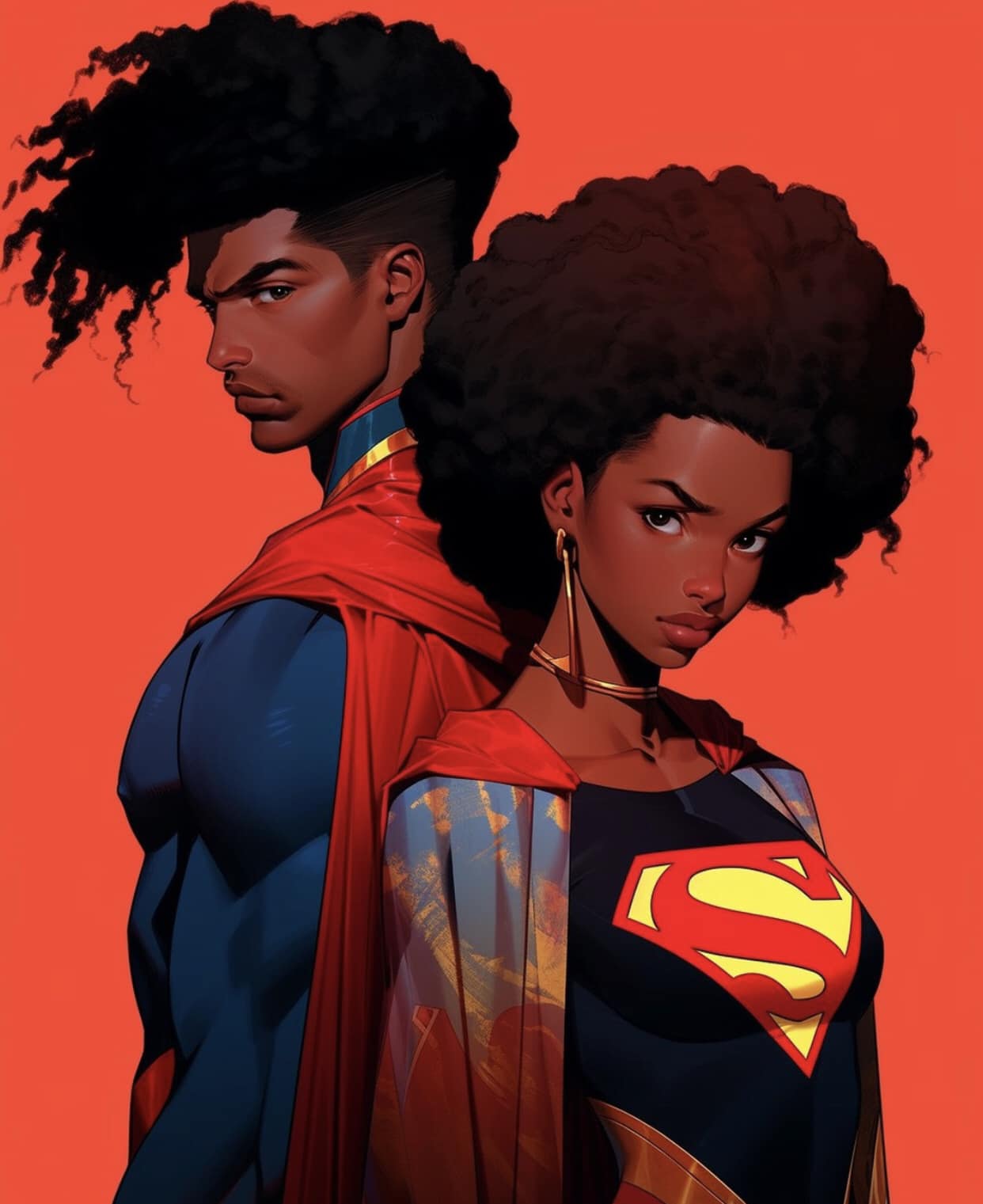 Superhero Duo Portrait Print Poster