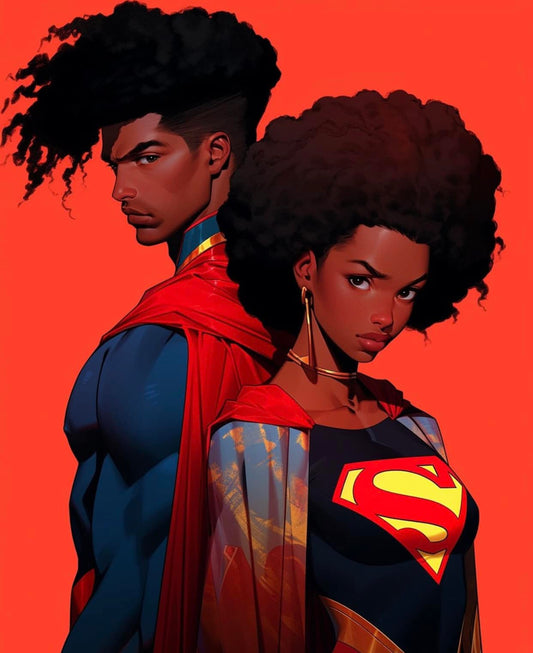 Superhero Duo Portrait Print Poster