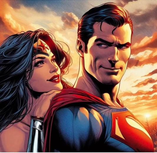 Superhero Duo Sunset Print Poster
