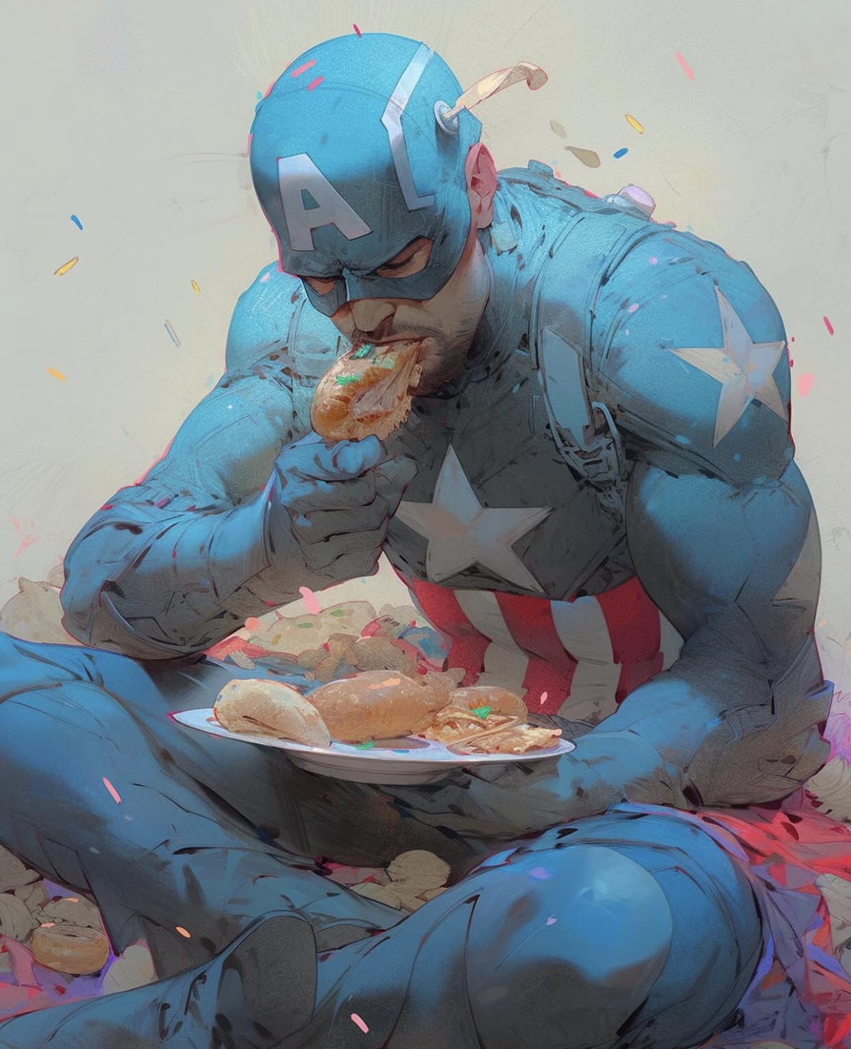 Superhero Eating Festivity Print Poster