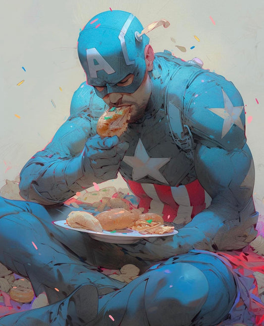 Superhero Eating Festivity Print Poster