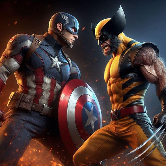 Superhero Faceoff Captain America Wolverine Print Poster