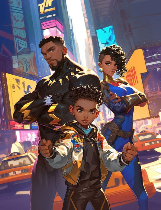 Superhero Family Urban Scene Print Poster