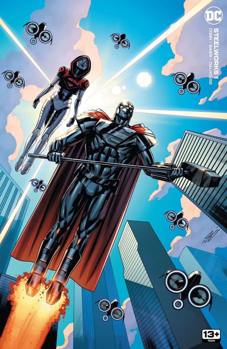 Superhero Flight With Drones Print Poster