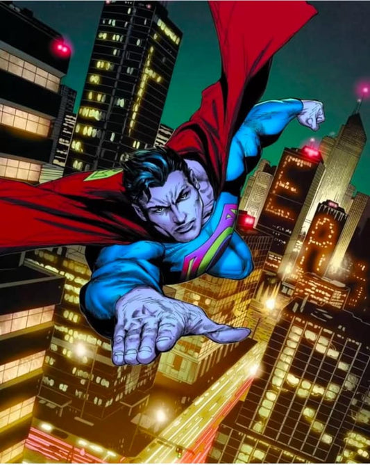 Superhero Flying Cityscape (3) Print Poster