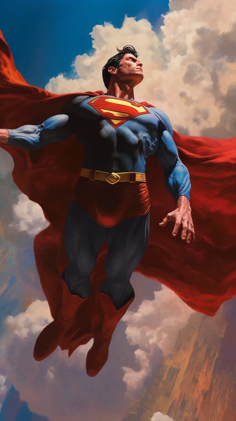 Superhero Flying Clouds Print Poster