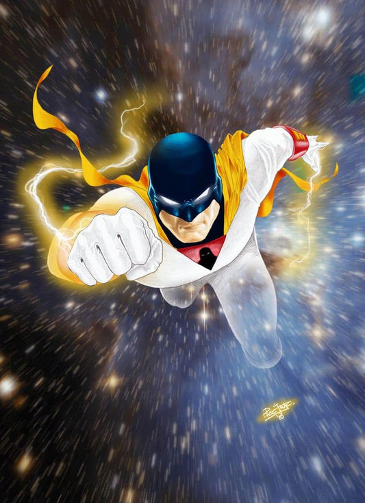 Superhero Flying In Space Print Poster