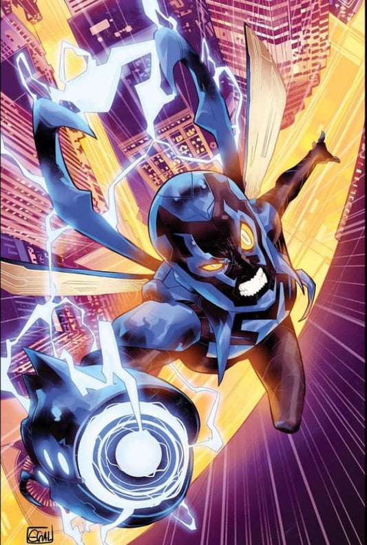 Superhero Flying Lightning Cityscape Print Poster