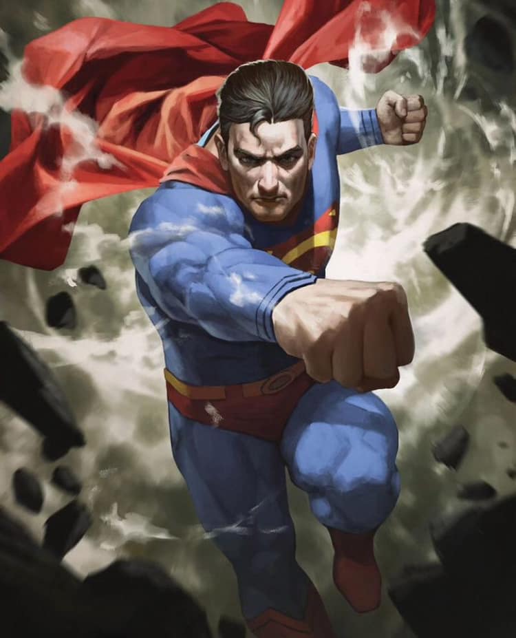 Superhero Flying Punch Action Print Poster