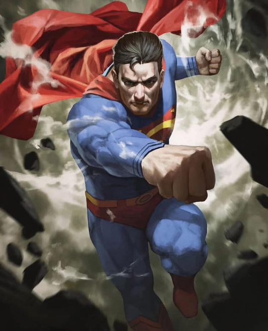 Superhero Flying Punch Action Print Poster
