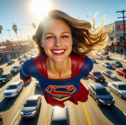 Superhero Flying Smiling Traffic Print Poster