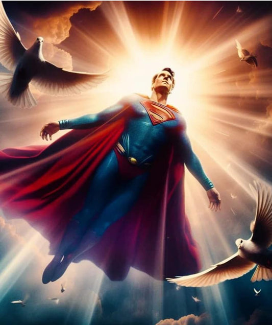 Superhero Flying With Doves Print Poster