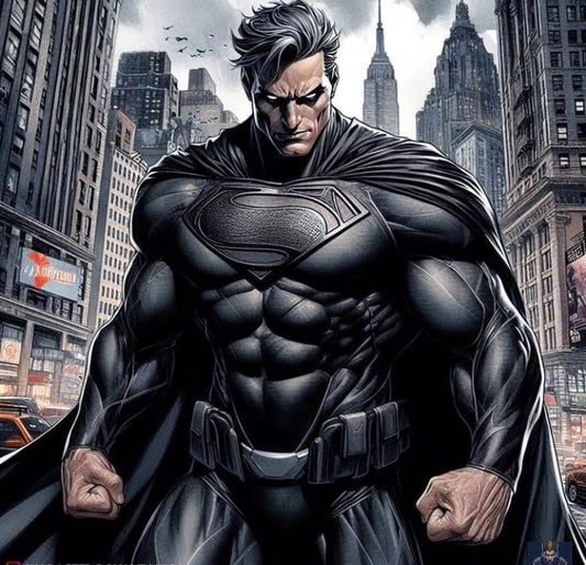 Superhero In Cityscape Print Poster