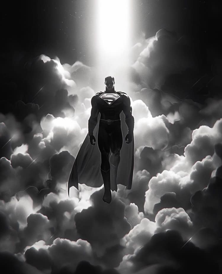 Superhero In Clouds Print Poster