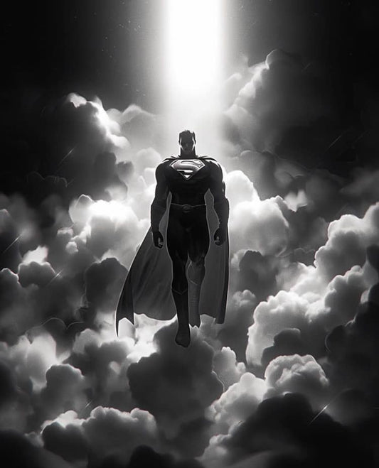 Superhero In Clouds Print Poster