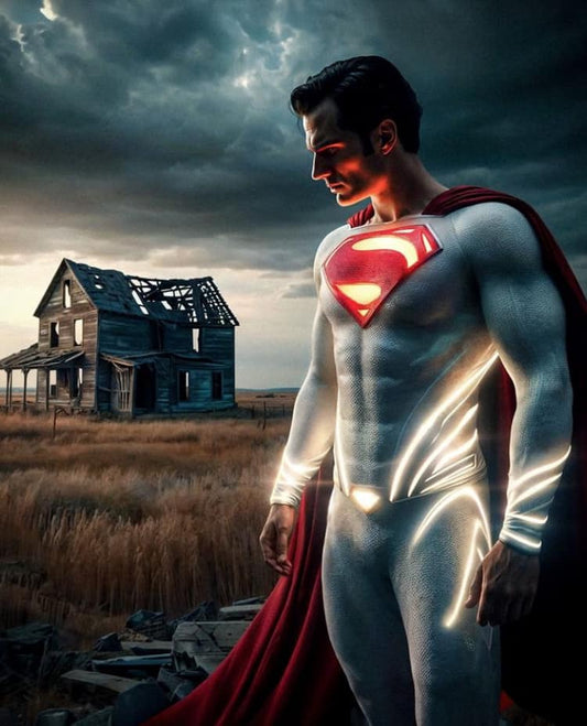 Superhero In Rural Landscape Print Poster