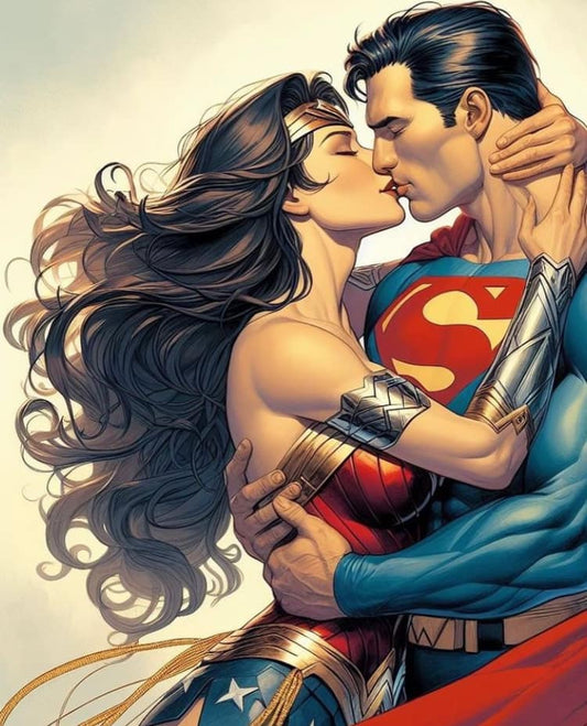 Superhero Kiss Wonder Woman Superman Print Poster