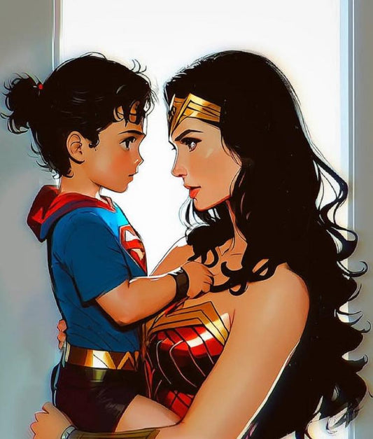 Superhero Mother Child Portrait Print Poster