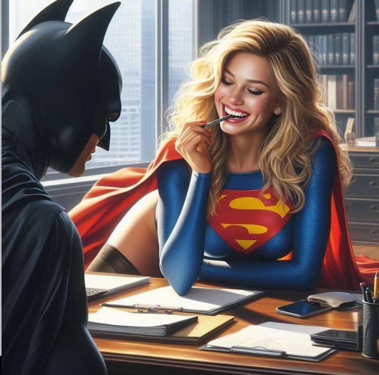 Superhero Office Discussion Print Poster