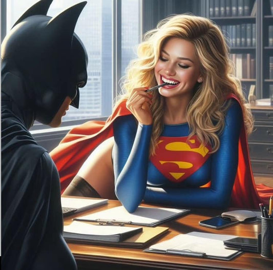 Superhero Office Discussion Print Poster