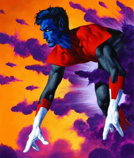 Superhero Portrait Flying Blue Background Print Poster