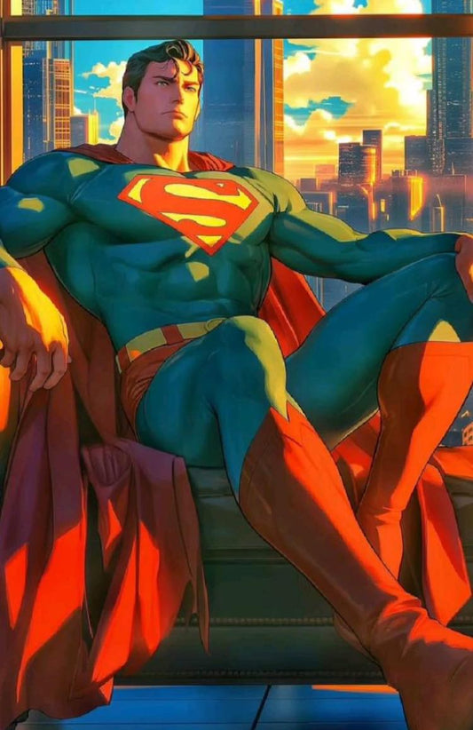 Superhero Portrait Sunrise Cityscape Print Poster