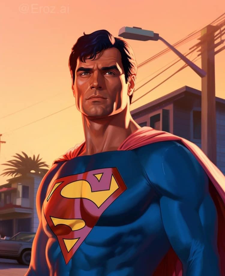 Superhero Portrait Sunset Background Print Poster