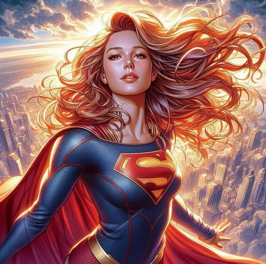Superhero Portrait Sunset Cityscape Print Poster