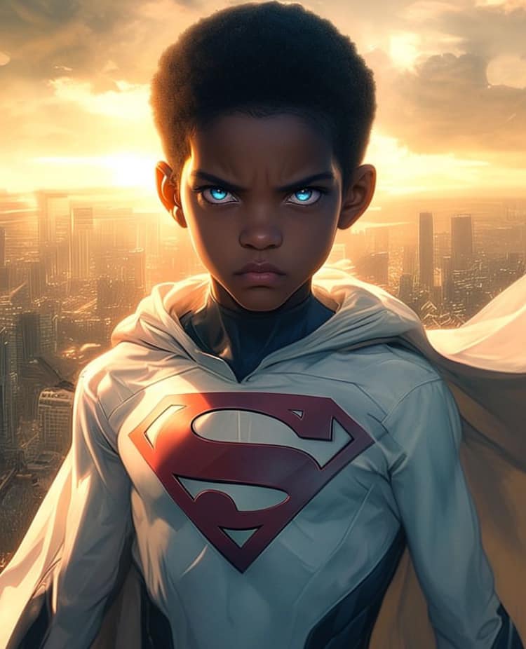 Superhero Portrait Young Man Sunset Cityscape Print Poster