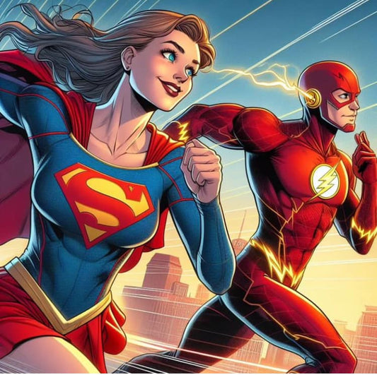 Superhero Race Flash Supergirl Print Poster