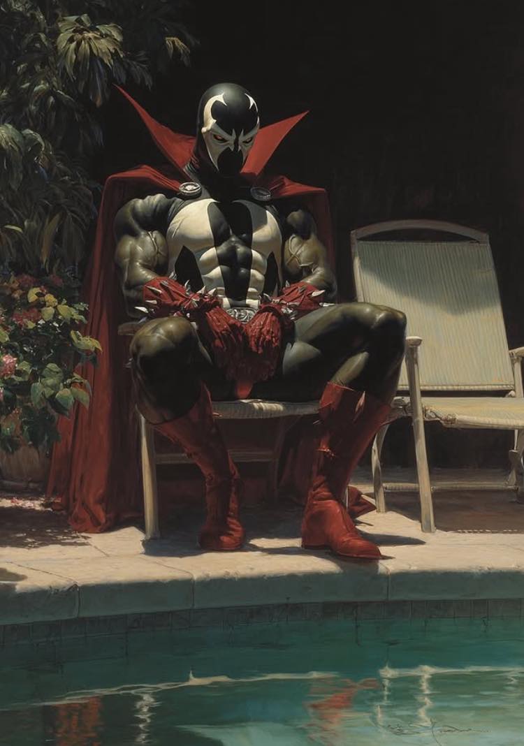 Superhero Relaxing By Pool Print Poster