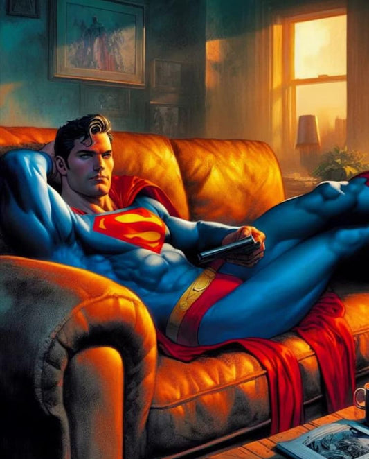 Superhero Relaxing Couch Reading Print Poster
