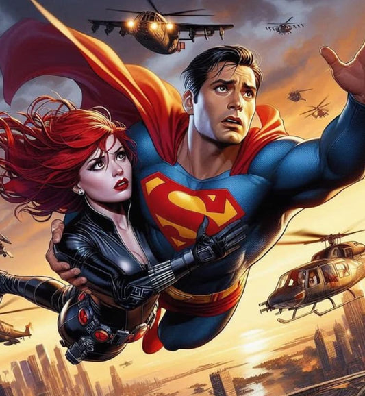 Superhero Rescue Scene (2) Print Poster