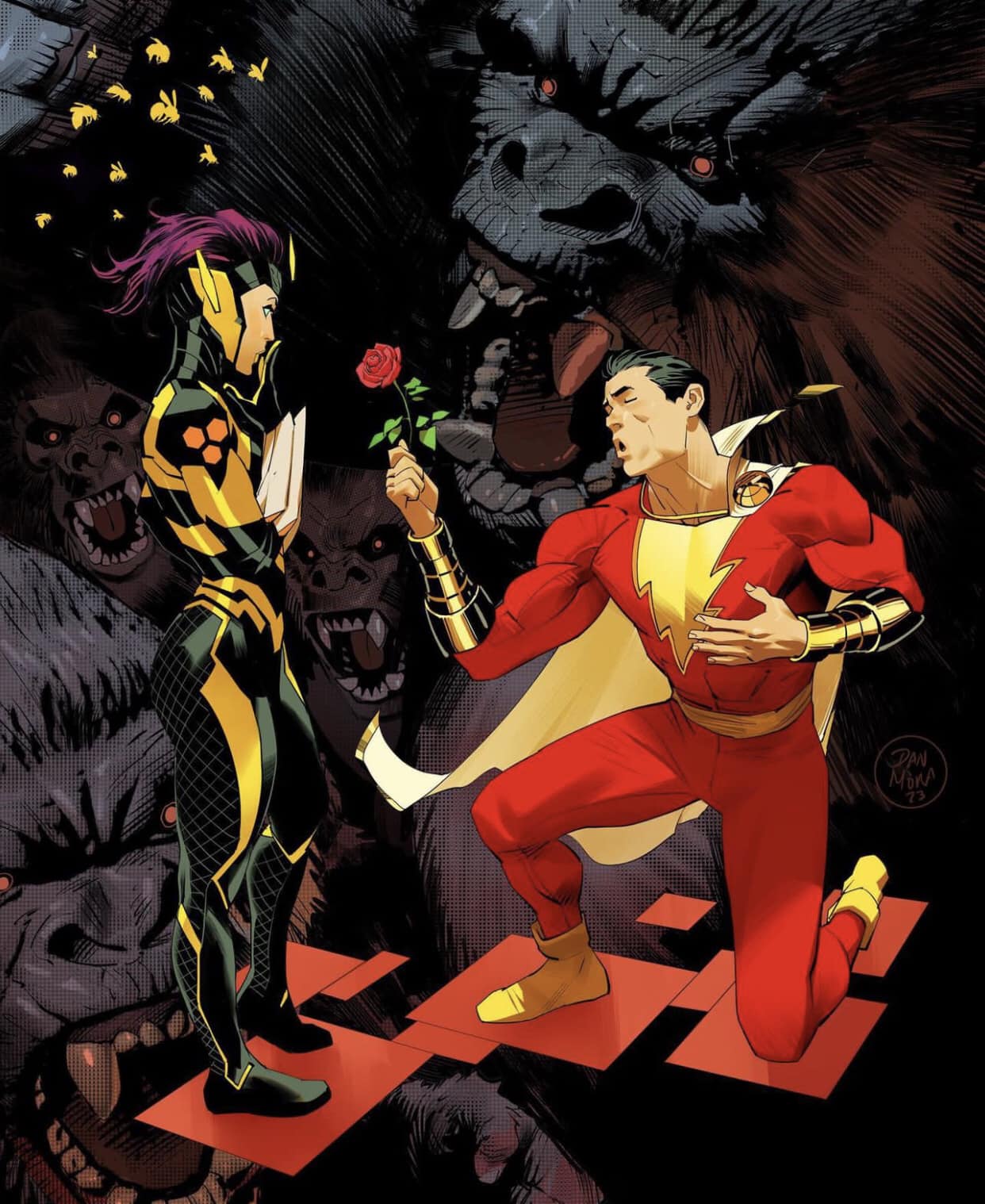 Superhero Romance Gorilla Background Print Poster