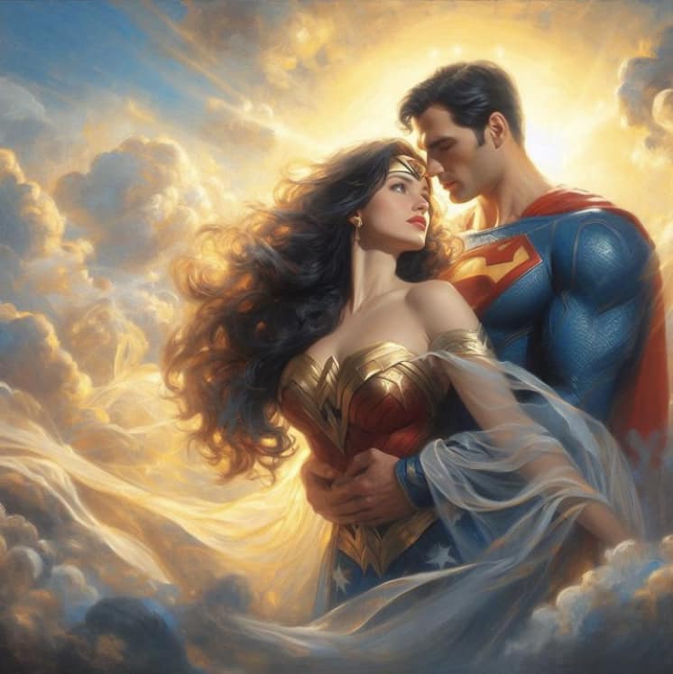 Superhero Romance Sunset Print Poster