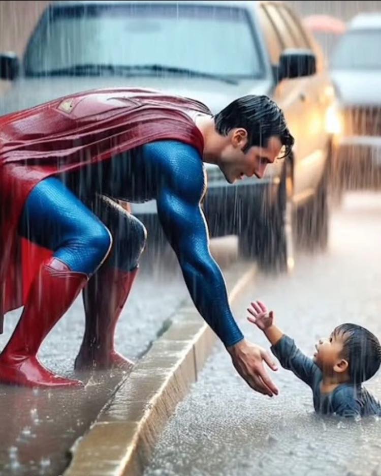 Superhero Saving Child Rain Jigsaw Puzzle