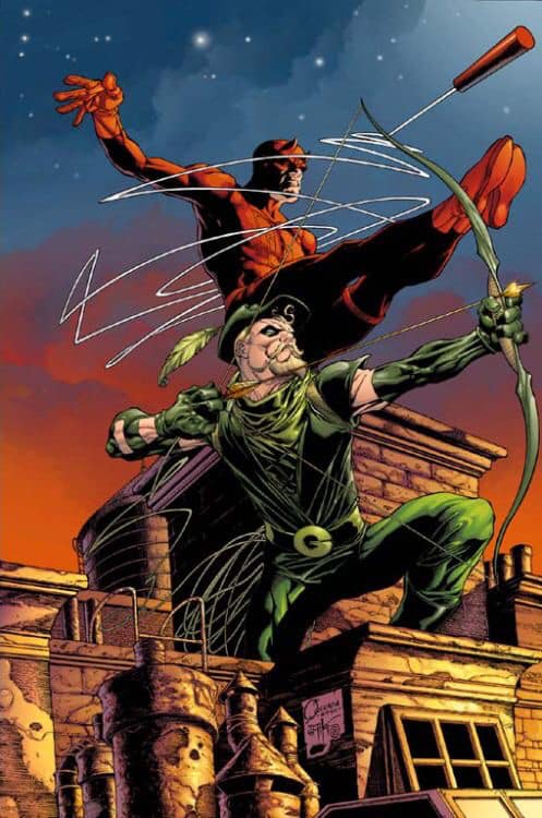 Superhero Showdown Daredevil Green Arrow Print Poster