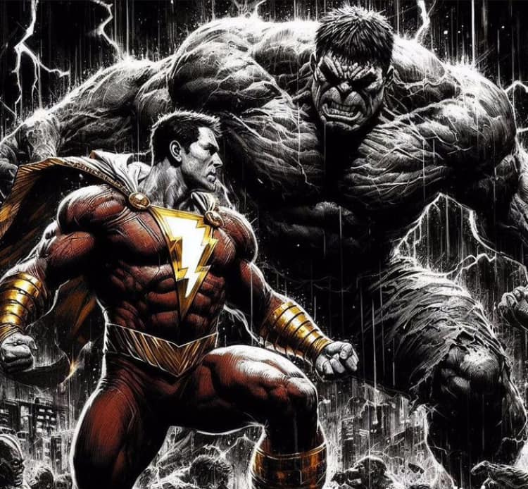 Superhero Showdown Hulk Vs Shazam Print Poster