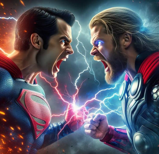 Superhero Showdown Thor Vs Superman Print Poster