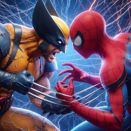 Superhero Showdown Wolverine Spider Man Print Poster