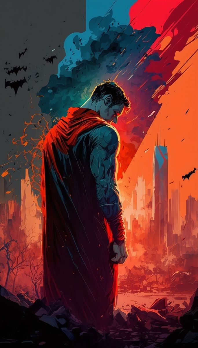 Superhero Silhouette Cityscape Epic Print Poster