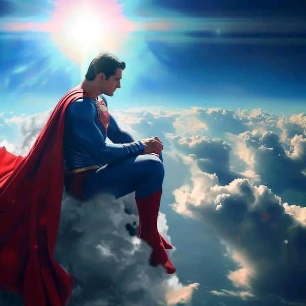 Superhero Sitting On Clouds Print Poster
