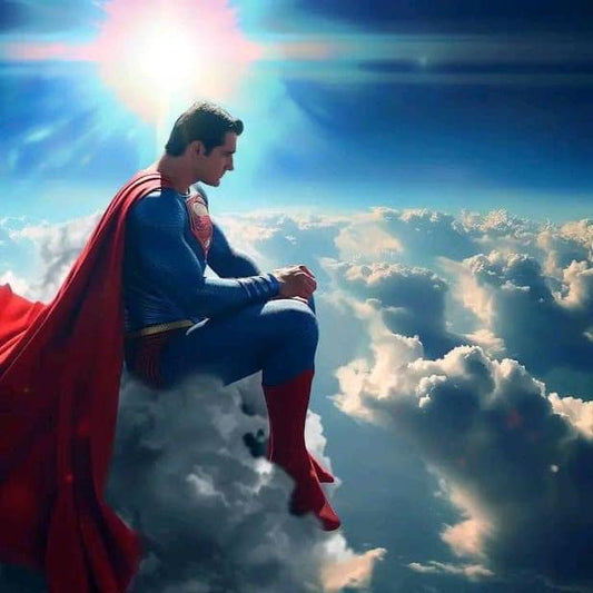 Superhero Sitting On Clouds Print Poster