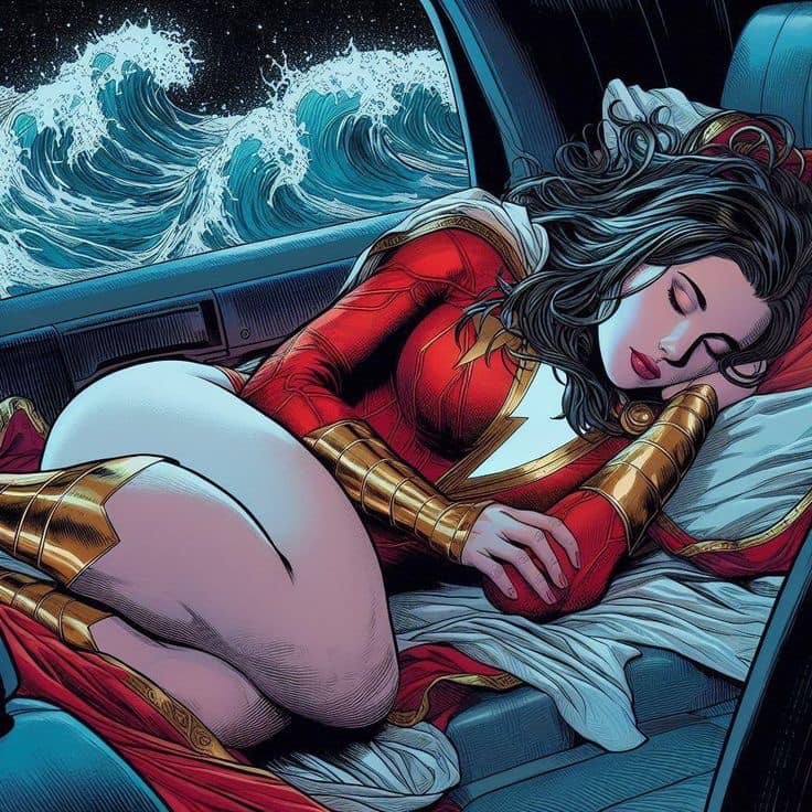 Superhero Sleeping On A Ship Print Poster