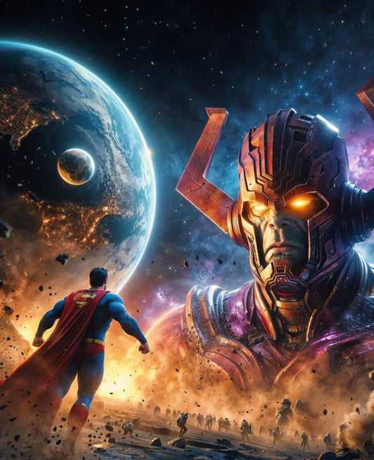 Superhero Space Battle Print Poster