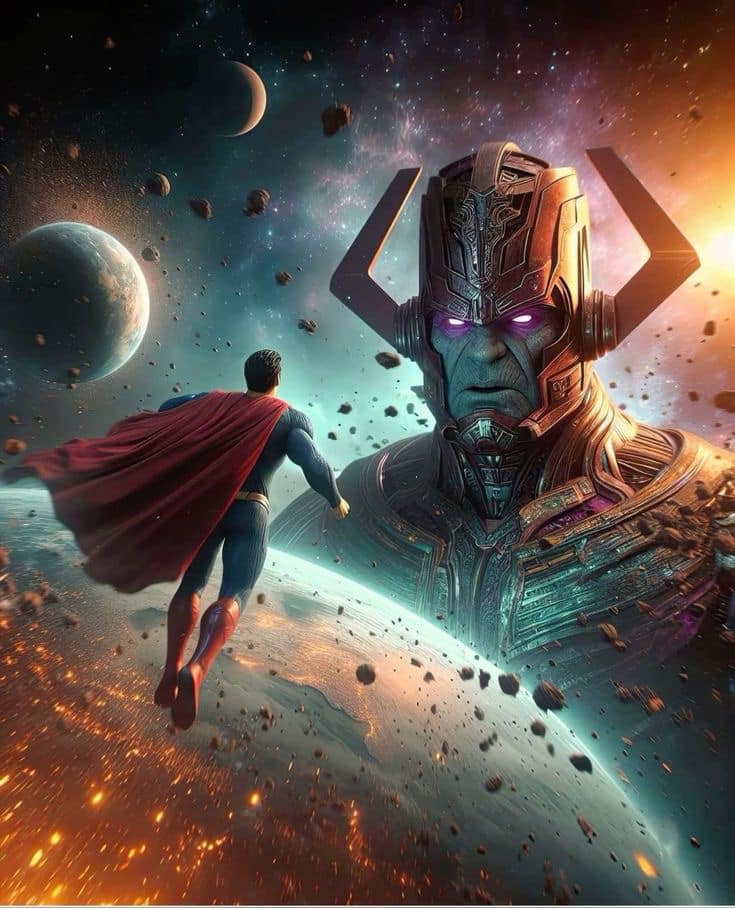Superhero Space Battle (2) Print Poster