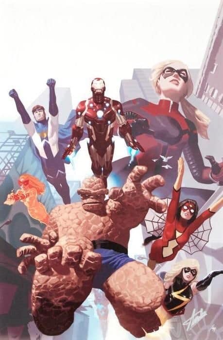 Superhero Team Action Scene (3) Print Poster