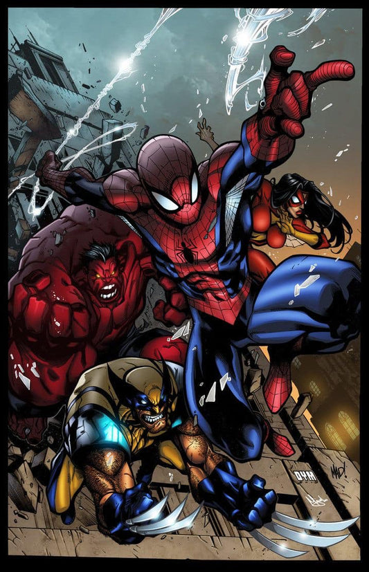 Superhero Team Action Scene (8) Print Poster